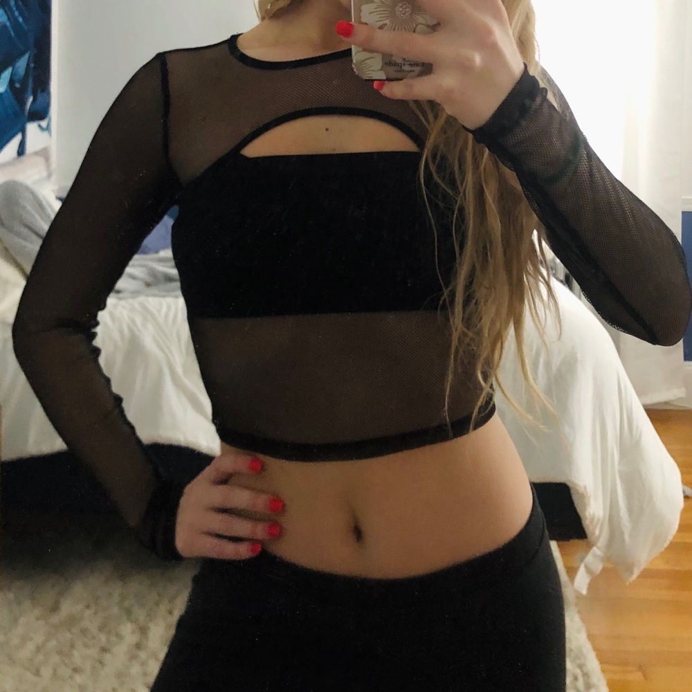❌SOLD❌ Black Mesh Long Sleeve Crop